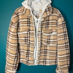 No Boundaries Tan and Cream Sherpa Jacket